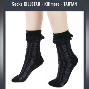 Killstar Black and Purple Tartan Socks with Lace